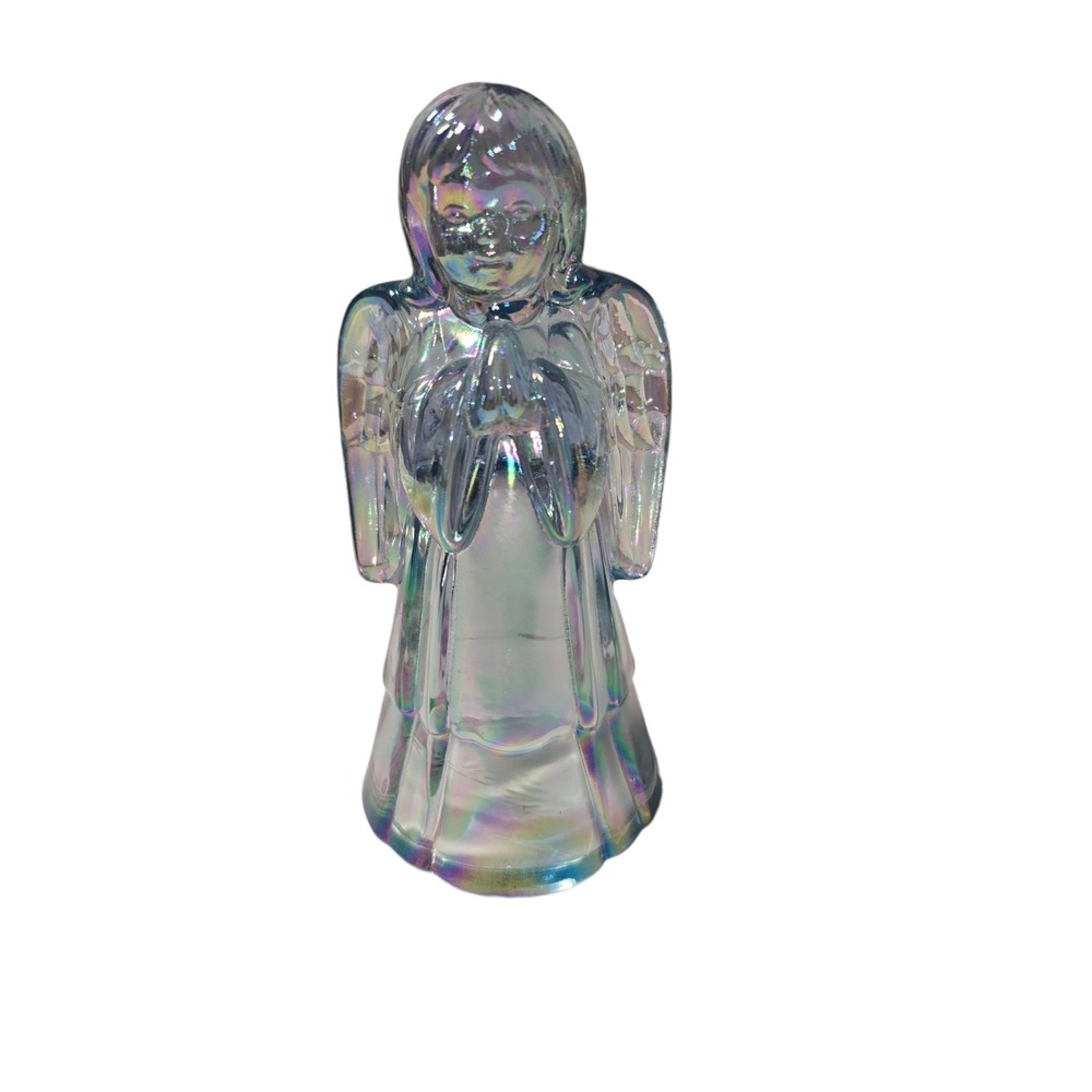 VINTAGE FENTON BLUE CARNIVAL GLASS PRAYING ANGEL FIGURINE 6" TALL